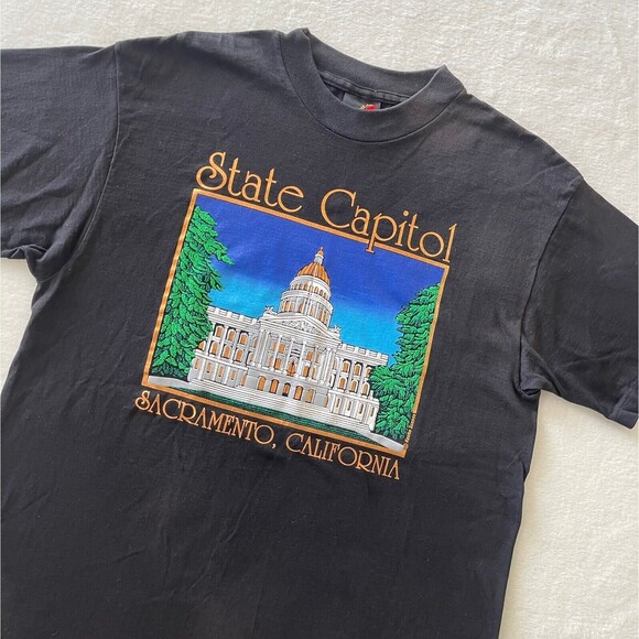 Vintage 80s Keehn Scenes State Capitol Sz L Foil Printed Rare Made In‎ USA - Picture 9 of 14